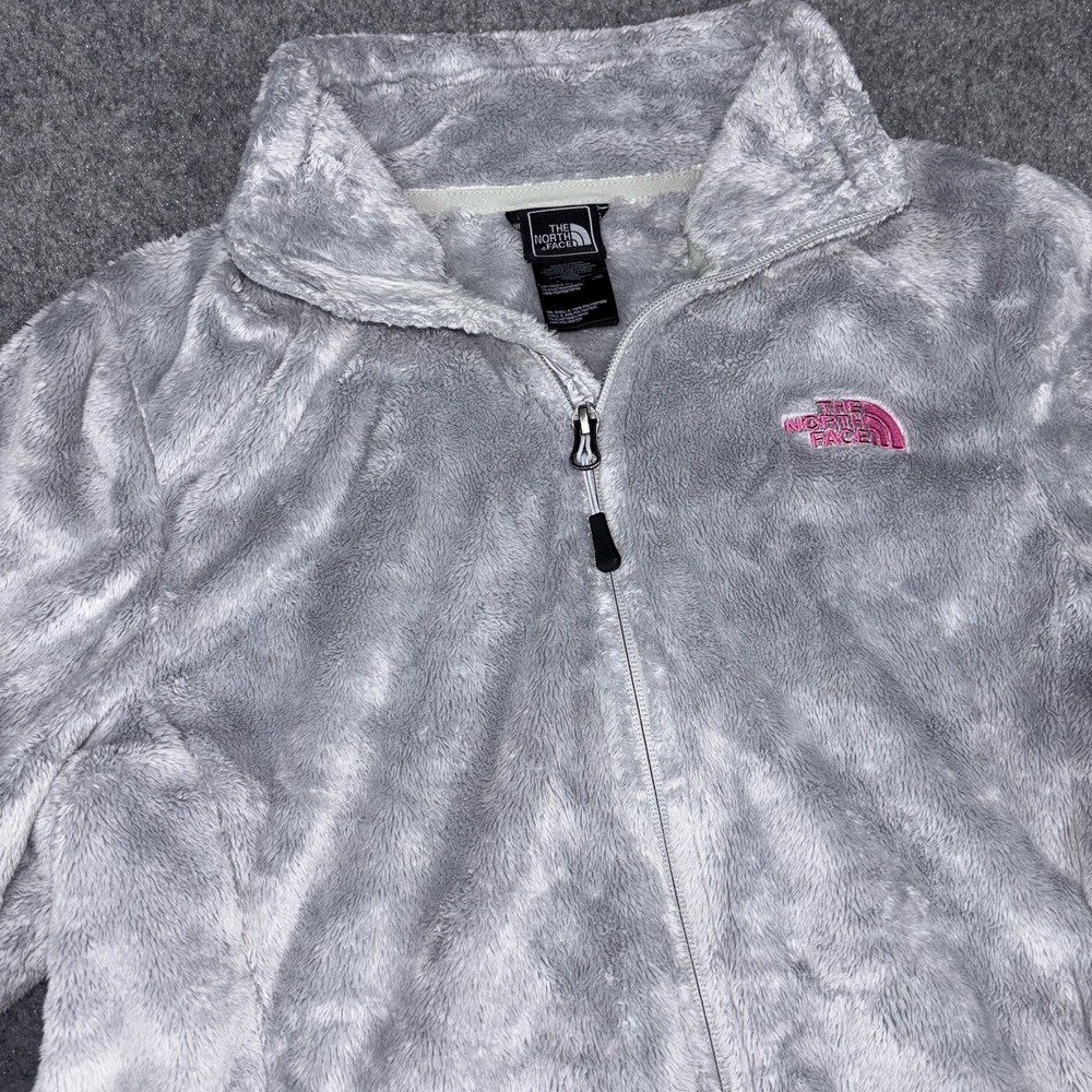 The North Face Fleece Jacket Women's Medium Gray Pink Ribbon Full Zip Plush Cozy
